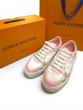 Louis Vuitton Time Out Sneakers | Pink Damier Azur Mono Leather | EU 38 / US 7.5